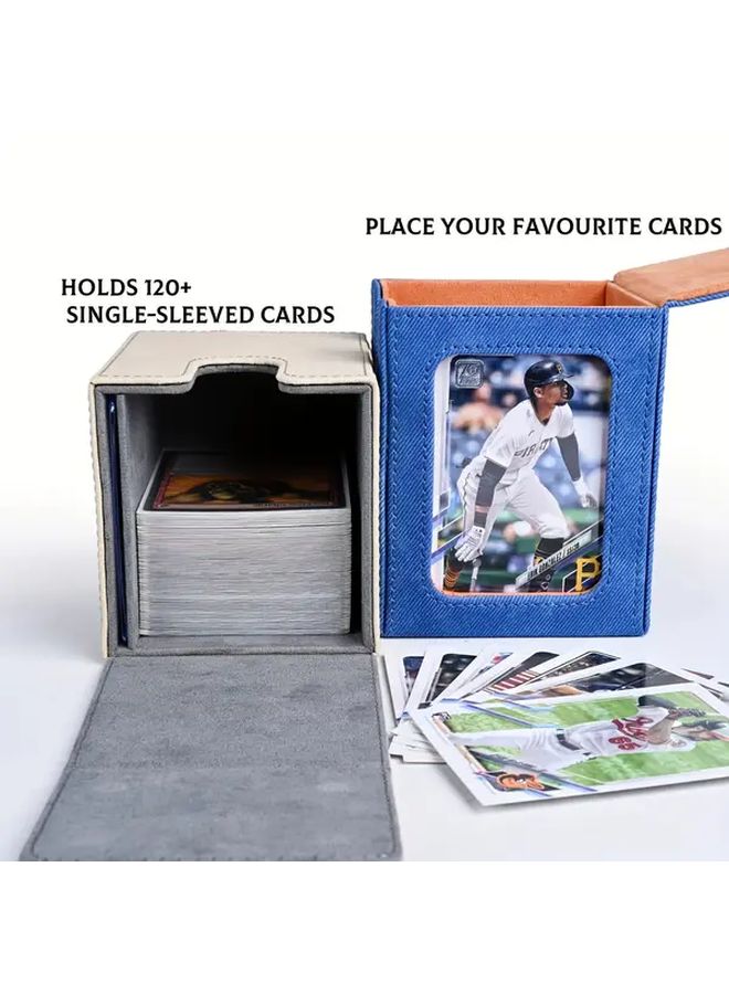 Blue Orange Magnetic PU Leather Card Deck Box Holds 120 Sleeved Cards Display Window - Image 5